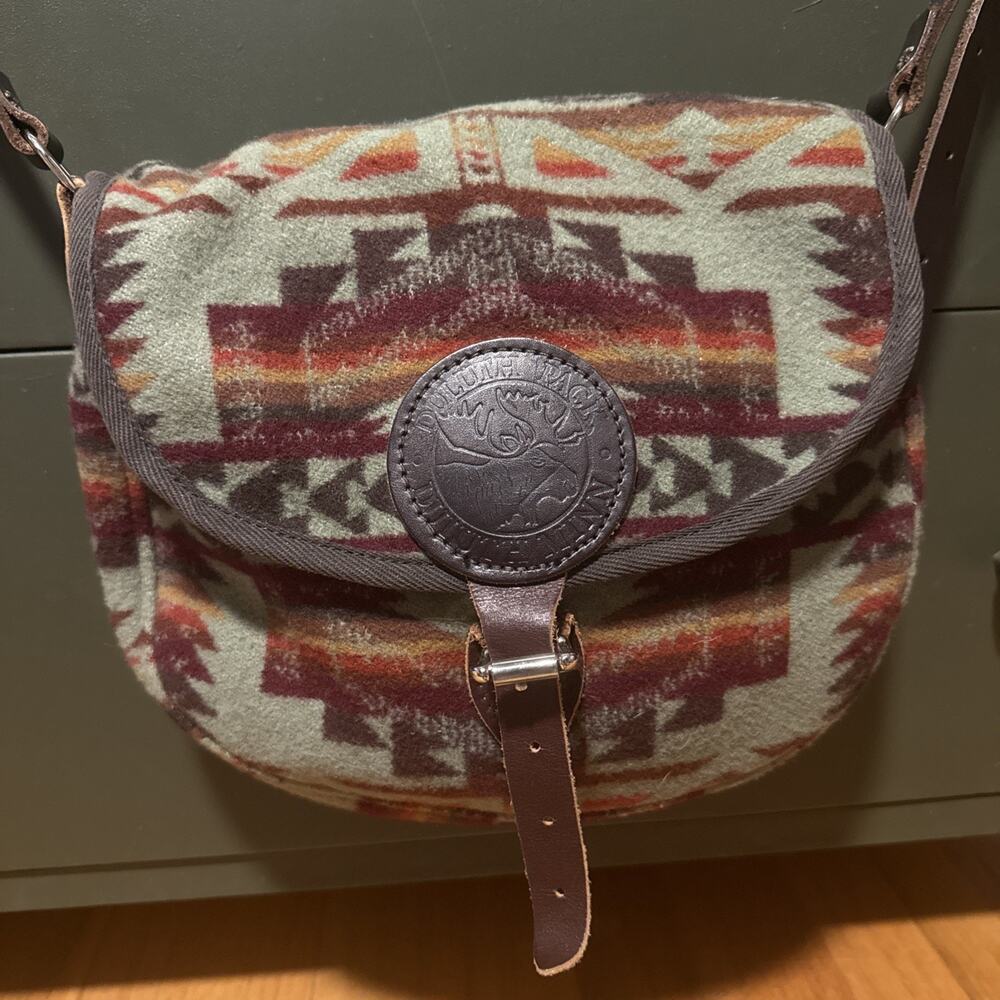 Duluth Pack Wool Leather Shell Bag Green Brown Aztec USA Crossbody Shoulder Bag
